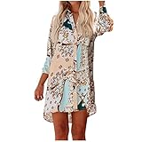 Winterkleid Damen, Kleid Damen, Kleider Damen, Kleid Festlich Damen, Kleid Damen Elegant, Damen Casual V-Ausschnitt Blumen Print Revers Knopf Hemdkleid Blusenkleid Freizeitkleid