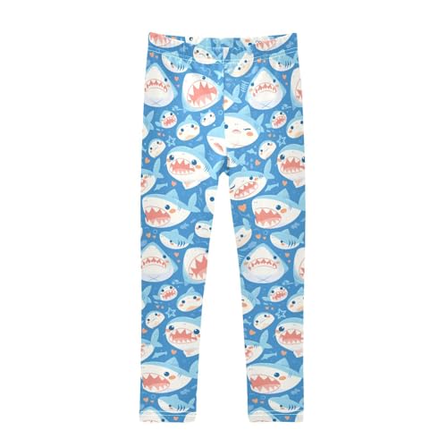 KLL Shark Water Blue Pattern Little Girls Cotton Pants Casual Full Length Pants Running