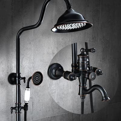 Robinet de douche en céramique anti-fuite avec colonne en bronze noir pour rénovation murale