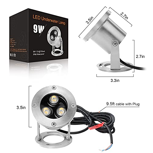 Atcd 9W Led Underwater Lights, Operates At 12Vdc, Warm White 2700K Soft Lighting, Ip68 Waterproof, Suitable For Ponds, Waterfalls, Patio, Back Yard Lights, Landscape Lighting #TOP1