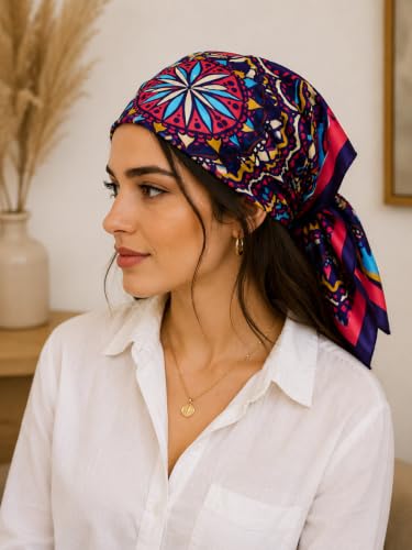Image of Ravaiyaa - Attitude is everything Women Printed Silk Bandana 21 x 21 Inch Square Headband & Hair Wrap, Soft & Versatile | Fashion Neck Wrap