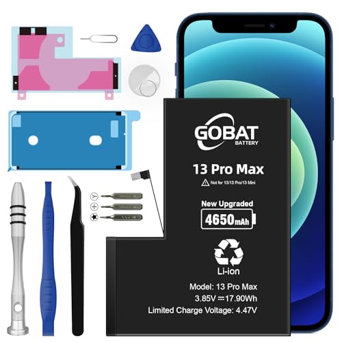 GOBAT Replacement for iPhone 13 PRO MAX Battery,4650mAh High Capacity Battery for iPhone 13 PRO MAX Model (A2645 A2644 A2643 A2641 A2484) with Replacement Tool Kits by GOBAT - Used condition - CA$13.75