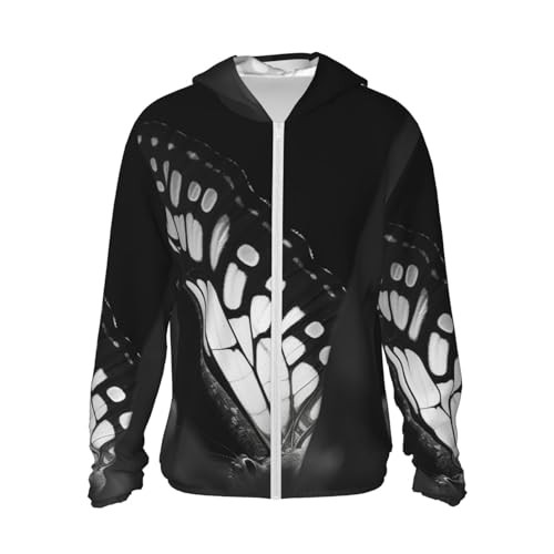LZQPOEAS Sun Protection Hoodie Black and white wings Jacket Lightweight Long Sleeve Sun Shirts for Outdoor Hiking Small