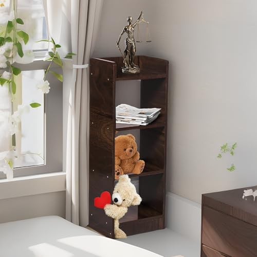 Image of YESMOM YOVA Interior 3 Layer Engineered Wood Multipurpose Rack Bookshelf Storage Organizer Stand Modern White Bookshelf Storage for Home Organization. (Brown)