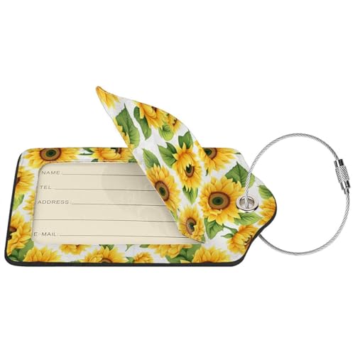 Lovely Sunflower Leather Luggage Tag with Stainless Steel Ring, Fun Name Id Card Cover Travel Bag Tag Set, Suitable for Travel Bag Luggage Women Men 4 PCS2