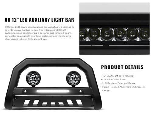 Armordillo AR-T LED Bull Bar+2X KC Hilites 6" Round Fog Lights Fits 2007-2021 Toyota Tundra/Sequoia 8732847 Matte Black Bull Guard Bumper Guard Compatible w/Parking Sensor Fog Lamp Apollo Pro Lights by ARMORDILLO - Image 6