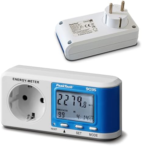 PeakTech 9035 - Energiekostenmessgerät, Strommessgerät, Verbrauchsmessgerät | misst den Stromverbrauch - zeigt Energiekosten für Steckdosen - kompaktes Gerät - für Energieanalyse u