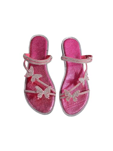 Image of OYOANGLE Women's Silver Rhinestone Sandals Sparkly Dressy Flat Sandals