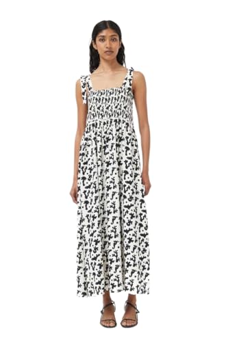 Robe longue d'été imprimé corail noir et blanc fluide pour femme