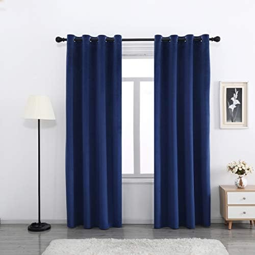 SPXTEX Navy Blue Velvet Blackout Curtains 96 inches Long Super Soft Velvet Curtains Grommet Thermal Insulated Curtains Window Treatment for Bedroom Light Blocking Velvet Curtain Panels Set of 2 Panels