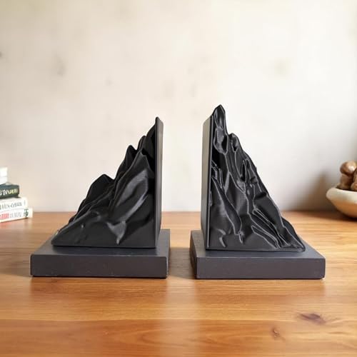 Image of Modern Mountain-Shaped Bookend Supports - Decorative Heavy-Duty Book Holder Pair (Set of 2) for Shelves, Study Table & Office Desk, Stylish Sculptural Book Organizer