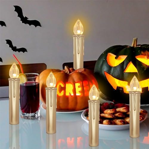Image of Flameless LED Taper Candles with Clips, 4 inch Battery Operated Window Candles with Remote Timer Mini LED Chandelier Candlesticks for Home Decor Wedding Church Party & Tree Lighting,10 Pack,Gold
