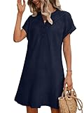 UEAL Womens Shirt Dress Cute Short Summer Navy Shift Linen Dresses Beach Vacation Large Navy