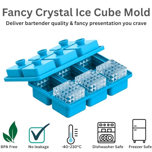 Image of Premium Large 3D Crystal Square Ice Cube Tray, Silicone Molds for Chilling Drinks, Chocolates, Juice, Jelly and Many More (Light Blue)