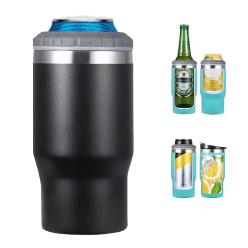 Gteller Aislante 4 en 1 de acero inoxidable para latas/botellas, tapas bidireccionales de 14 onzas, enfriador de latas aislado SUS, soporte para botella de cerveza (negro)