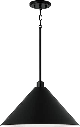 Capital Lighting 351311MB Alden Modern Industrial Metal Cone with White Interior Pendant Ceiling Light, 1-Light 100 Watt, 10" H x 18" W, Matte Black