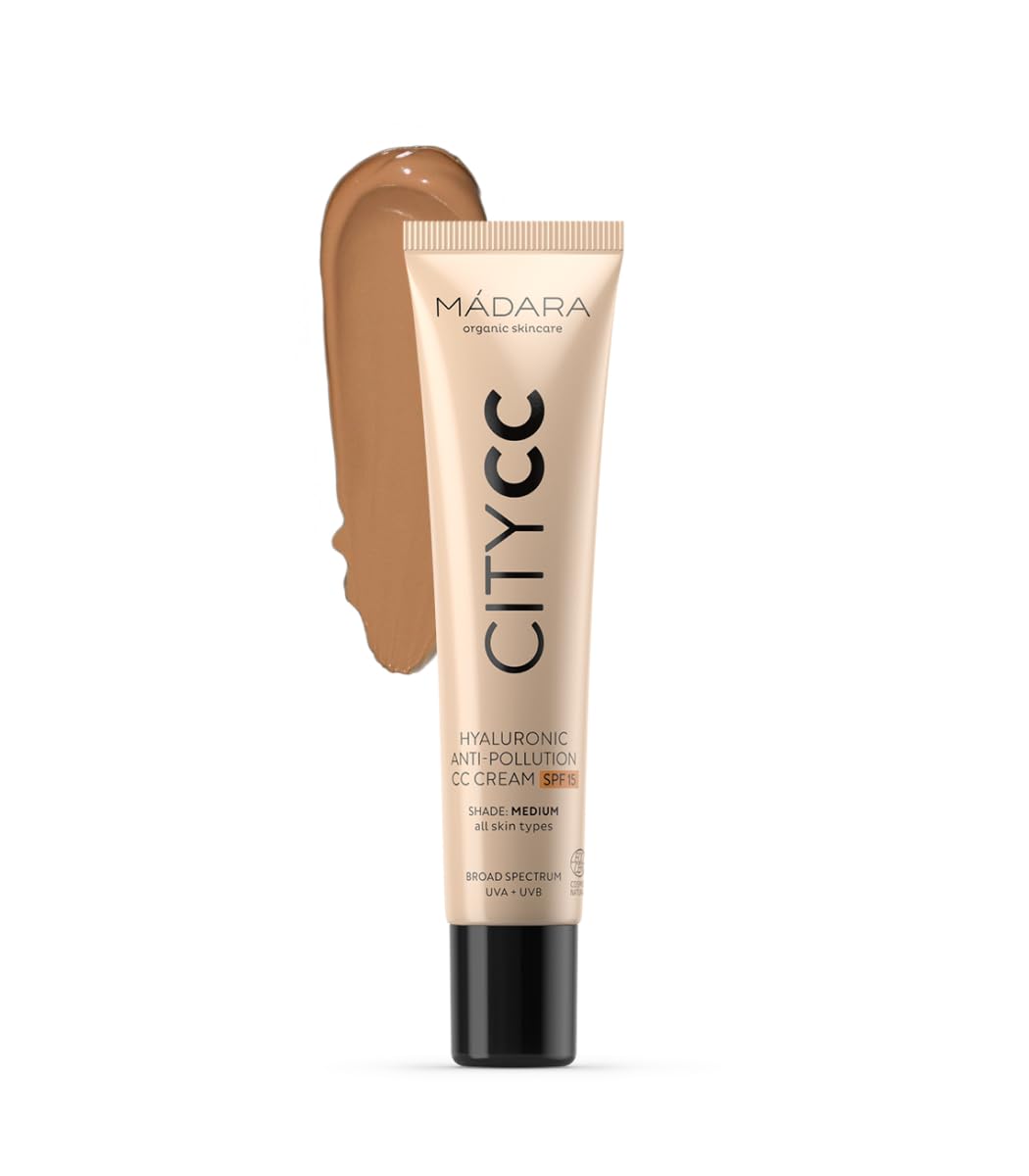 MÁDARACC Cream Colour Corrector - Anti-Pollution CC Cream Foundation SPF15 MEDIUM BEIGE - 40ml, With hyaluronic acid & mineral UVA/UVB sunscreen, Lightweight natural colour, COSMOS Natural certified