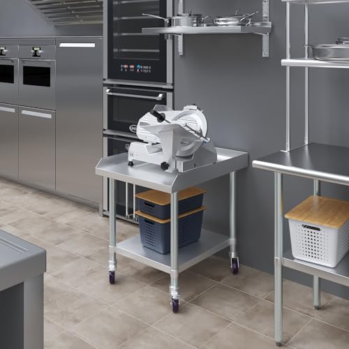 Image of AmGood Stainless Steel Equipment Stand with Undershelf + Casters, Heavy Duty, Commercial Grade, NSF Certified (30 inch Width x 24 inch Length + Casters)