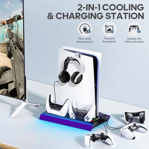 Image of Tokluck PA5 /Slim /Pro Cooling Station with Auto Turbofan & 3-Level Speed, PA 5 Vertical Stand Cooling Fan Station with Controller Charger, Accessories Base Cooler Docking Station, Purple