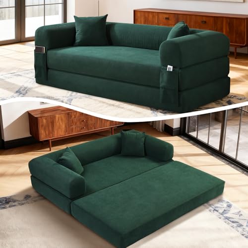 4-in-1 Folding Convertible Sofa Bed, 80 Inch Corduroy Upholstered Boneless