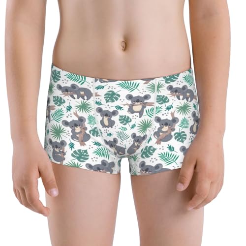 Boys' Cotton Boxer Brief Soft Underwear-Bears And Tropical Leaves