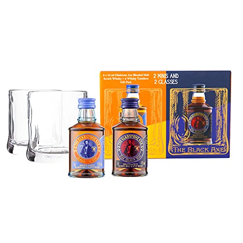 Gladstone Axe Blended Malt Whisky Miniaturen Set 2x 50ml mit 2 original Tumbler Gläser - Geschenkbox zum sammeln, verschenken oder selber genießen