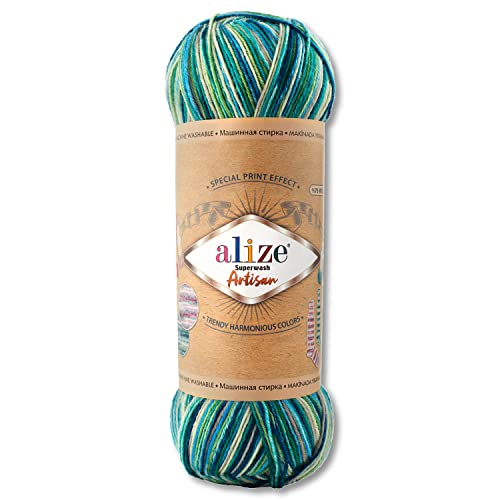 Alize Superwash Artisan Gomitolo per calzini 100 g, 16 colori a contrasto (9001)