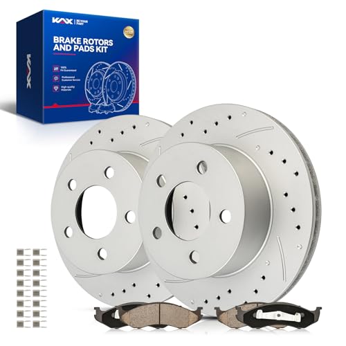 Image of KAX Front Brake Kit Fits Wrangler, Cherokee, Grand Cherokee, Comanche | for Jeep, Wagoneer, Drilled and Slotted Brake Rotors, Ceramic Brake Pads