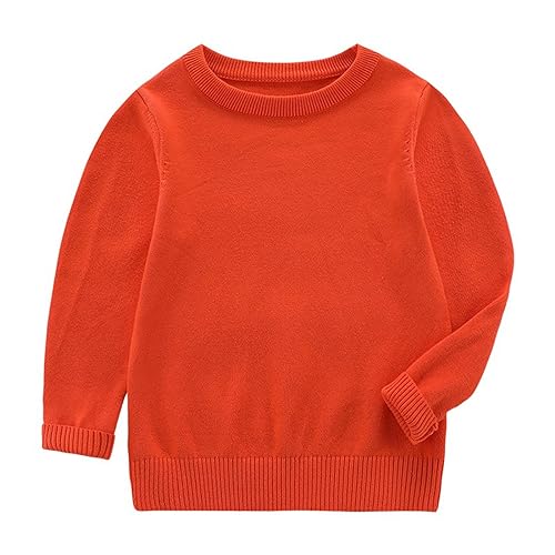 Toddler Boys And Girls Fall And Winter Round Neck Pullover Solid Color Knitted Sweater College Daily Wear Boy Sweatshirt (Orange, 3-4 Years)