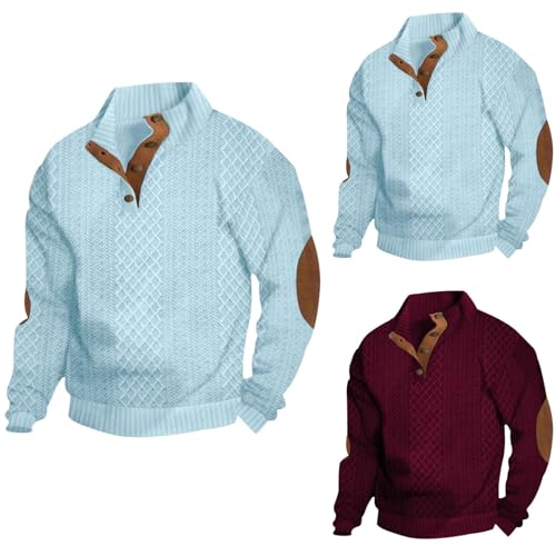 Men's Casual Sweatshirt Jacquard Stand Collar Button Elbow Patch Long Sleeve Pullover Tops Vintage Western Shirt Tops2