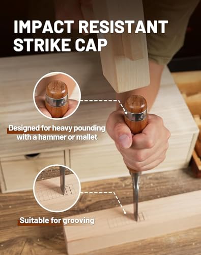 EZARC 6pc Wood Chisel Set for Woodworking - CRV Steel with Ash Wood Handle in Wooden Presentation Box 5 EZARC 6pc Wood Chisel Set for Woodworking - CRV Steel with Ash Wood Handle in Wooden Presentation Box - Image 5