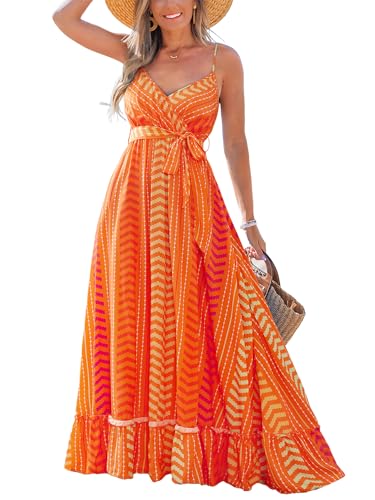Image of CUPSHE Women's Summer Boho Maxi Dresses Sleeveless V Neck Beach Vacation Long Sun Dress Belted Flowy Tropical Resort Wear