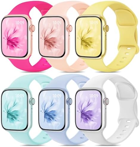 6 Pack Sport Silicone Band Compatible with Apple Watch Bands 40mm 38mm 42mm 44mm 45mm 49mm Women Men,Soft Strap Replacement Wristband for iWatch Series 9 Ultra/Ultra 2 SE 8 7 6 5 4 3 2 1 Light Blue,42