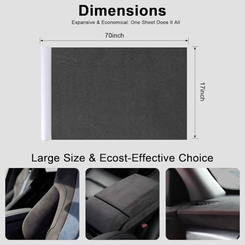 Image of Premium Dark Charcoal Gray Suede Fabric Wrap - 17x70inch Suede Wrap for Car Interior - Self-Adhesive Microfiber and Synthetic Leather, Stretchable Interior Film for Car and Home Decor