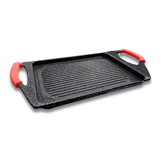 Cflagrant® Plancha/grill, stenutseende, med avtagbara silikonhandtag, för alla spisar, inklusive induktionshällar, utan PFOA, matlagning utan fett (35 x 22 cm)