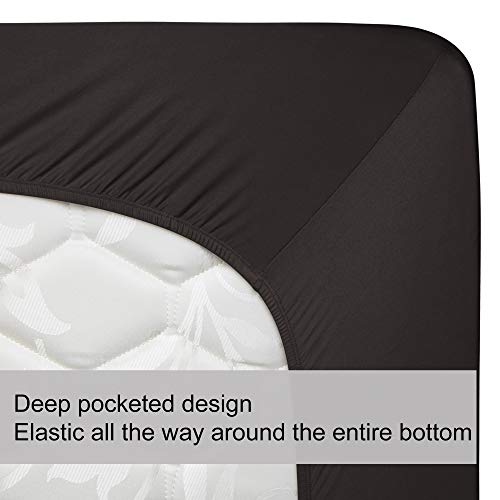 Image of Queen Size Fitted Sheet Only - 4-Way Stretch Jersey Knit, T-Shirt Feeling & Ultra Soft, Wrinkle Free, Non-Slip & Snug Fit for Mattress (Deep: 5 inch-16 inch) - Brown, Queen