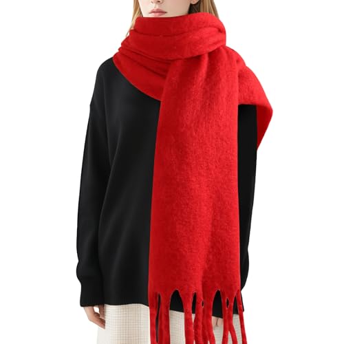 Damen-Winterschal aus Mohair, reine Farbe, warmer Winterschal für Damen und Herren, superweiches Kaschmir-Gefühl, Rot/Ausflug, einfarbig (Getaway Solids), Einheitsgröße