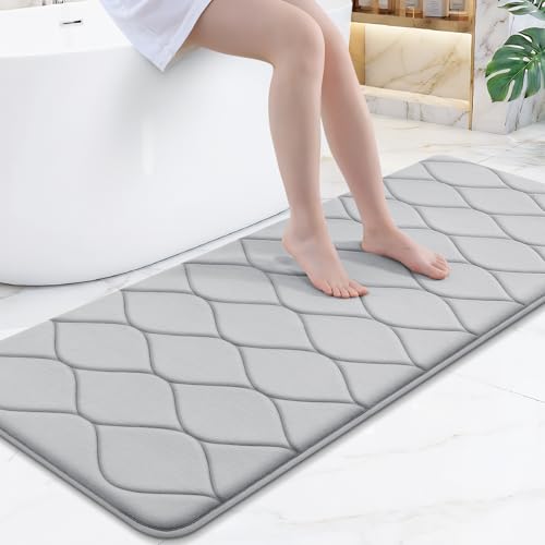 Image of Smiry Memory Foam Bath Mat 59x24, Ultra Soft Absorbent Bathroom Rugs | Light Grey, Plush Quick Dry and Machine Washable Cushion Bath Mats for Bathroom, Shower, Tub & Home Decor