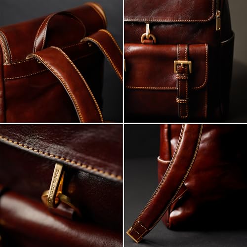 Image of Time Resistance Leather Backpack - Laptop Travel Bag Rucksack up to 15 inch - Bag for Men and Women (Brown)