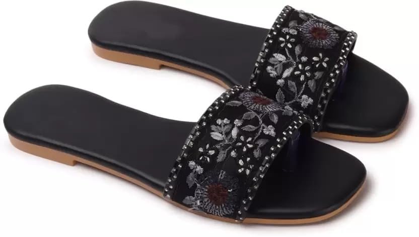 Image of PRIYANSH Enterprises Premium Women Ethnic Embroidered Flats Footwear for Women | Stylish Slippers For Party and Formal Wear | Flat Embroidered Sandal