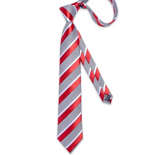 Image of DiBanGu Mens Tie Silk Plaid Striped Necktie and Pocket Square Cufflinks Tie Clip Set with Gift Box Formal Wedding Party