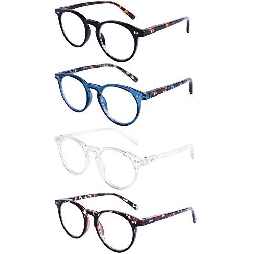 Image of DOOViC Reading Glasses Blue Light Blocking 4 Pack, Retro Fashion Round Computer Glasses Anti Eye Strain Readers for Women Men 3.5 Strength