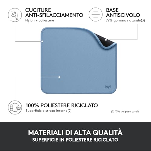 Mouse Pad - Studio Series, per Computer con Base in Gomma Antiscivolo, Scorrimento Facile, Resistente agli Schizzi, Materiali Durevoli, Portatile, Design Moderno - Blu - Mousepad - Immagine 3