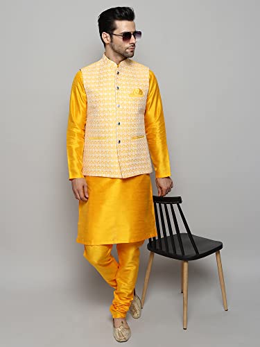 Image of Uri and MacKenzie Men's Silk Blend Kurta Pajama with Designer Ethnic Nehru Jacket /Modi Jacket