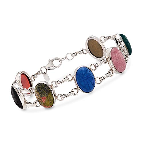Ross-Simons Multi-Gemstone Scarab Bracelet in Sterling Silver