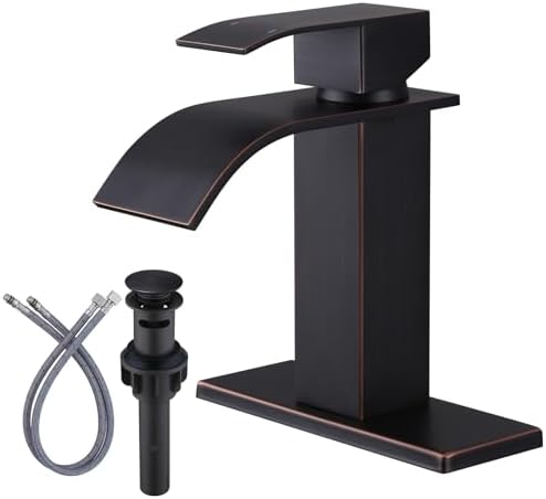 Fransiton Oil Rubbed Bronze Waterfall Bathroom Faucet Lavatory Single Handle 1 or 3 Hole ...