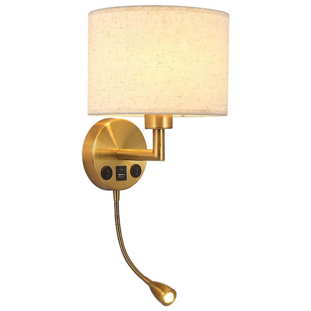 KBUUKYYXouy Spotlight Fabric Lampshade Wall Sconces Light - Modern Indoor Wall Lamp with Button Switch for Living Room Bedroom Dining Room Bathroom Dresser(Beige Lampshade)