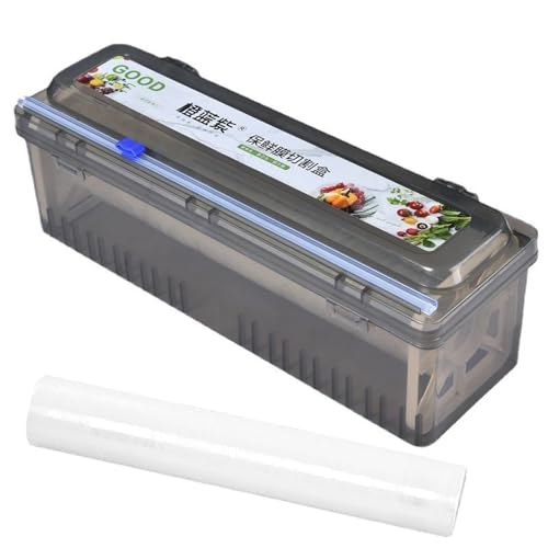 Película transparente con dispensador y cortador, apta para microondas y congelador, 30 x 11 cm (el cortador deslizante se almacena en el núcleo interior del rollo) para envolver alimentos