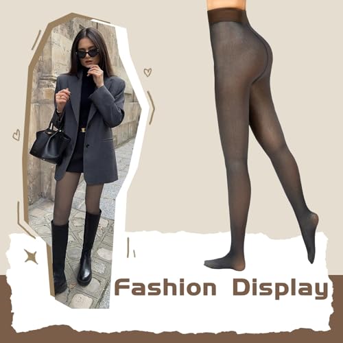 Image of X-CHENG 2 Pairs Fleece Lined Tights Women-Thermal Pantyhose leggings Women,Fake Translucent Skin Colored Tights for Winter