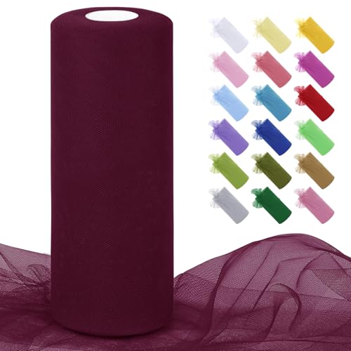 Uiopa Rouleau de Tulle Rouge Vin 30cm x 91m Tulle Mariage Polyester Maille Tissu Ruban Mariage pour Tutu Jupe, Emballage Cadeau, Deco Chaise, Deco Fête,...